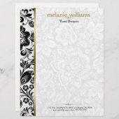 Bloemen damast in zwart & wit met gouden accenten briefhoofd (Voorkant / Achterkant)