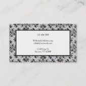 Bloemen Damast Zwart Wit Bewerkbare Visitekaartjes (Achterkant)