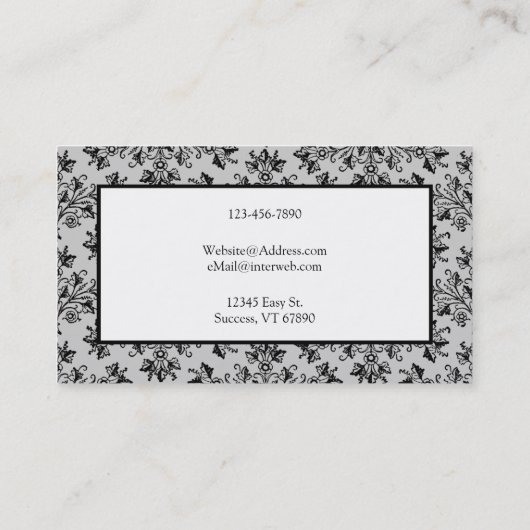Bloemen Damast Zwart Wit Bewerkbare Visitekaartjes (Achterkant)