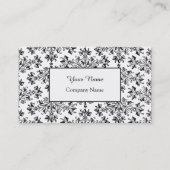 Bloemen Damast Zwart Wit Bewerkbare Visitekaartjes (Voorkant)