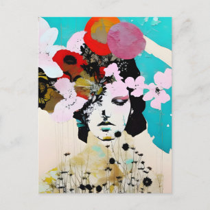 Bloemen Dame Kleurrijke Mixed Media Collage Abstra Briefkaart