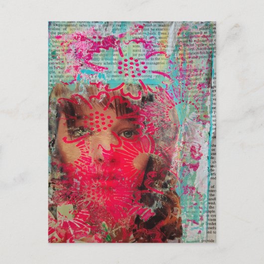 Bloemen Dame Mixed Media Collage  Postkaart (Voorkant)
