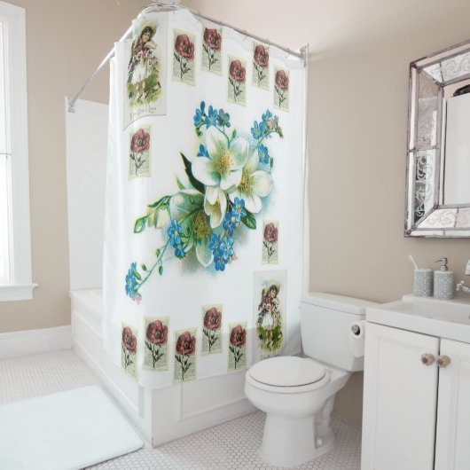  bloemen dame protrait douwergordijn wit douchegordijn (In situ)