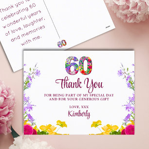 Bloemen dank je modern 60 jaar verjaardagsfeestje briefkaart