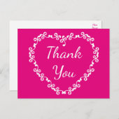 Bloemen Dank u Hot Roze en Wit Hart Briefkaart (Voorkant / Achterkant)