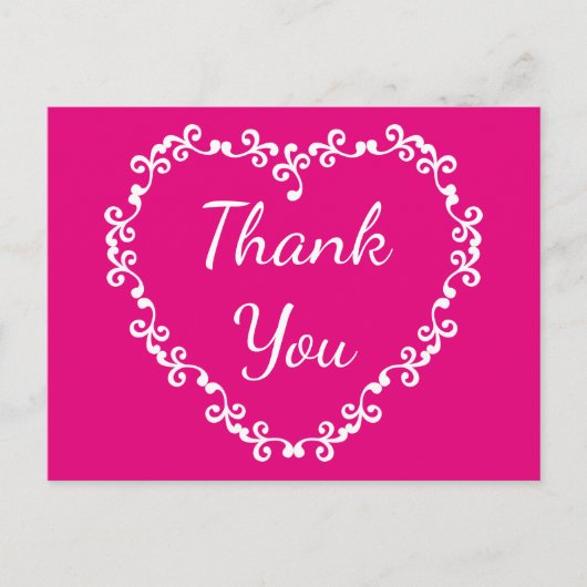 Bloemen Dank u Hot Roze en Wit Hart Briefkaart (Voorkant)