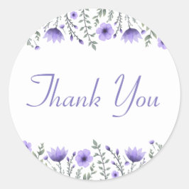 Bloemen dank u paarse bloemen bruiloft ronde sticker