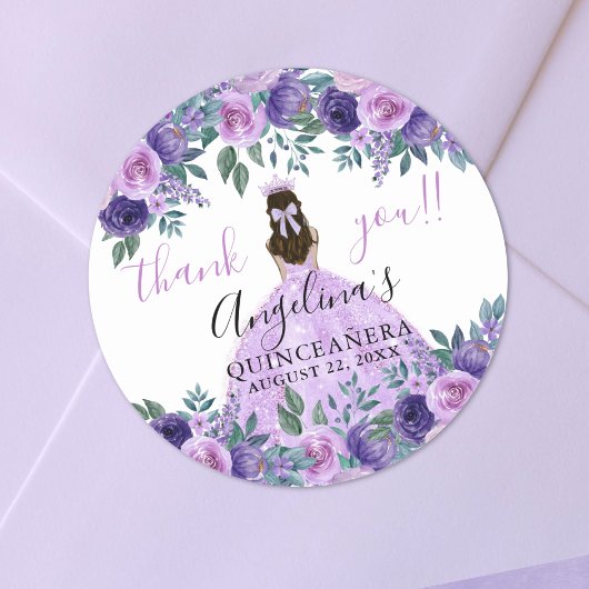 Bloemen Dank u Paarse Quinceanera Ronde Sticker