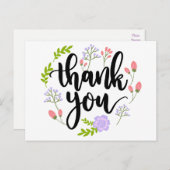 Bloemen Dank u Paarse Roze Bloem & Groene Bladeren Briefkaart (Voorkant / Achterkant)