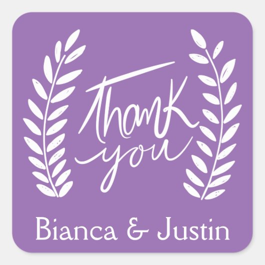 Bloemen dank u Paarse witte laurel krans namen Vierkante Sticker (Voorkant)