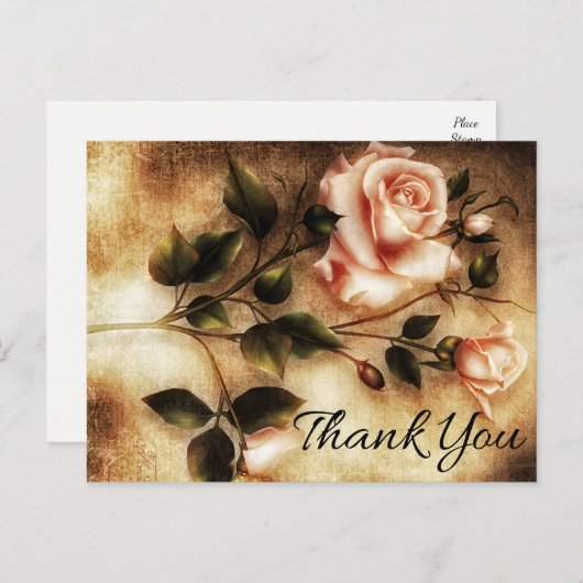 bloemen Dank u roze bloemen Briefkaart (Voorkant / Achterkant)