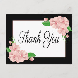 Bloemen Dank u Roze Bloemen Zwart Trouwfeest Briefkaart