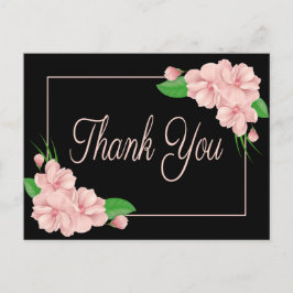 Bloemen Dank u Roze Bloemen Zwart Trouwfeest Briefkaart