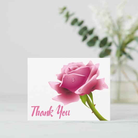 Bloemen Dank u Roze Roze Bloem Briefkaart (Staand voorkant)
