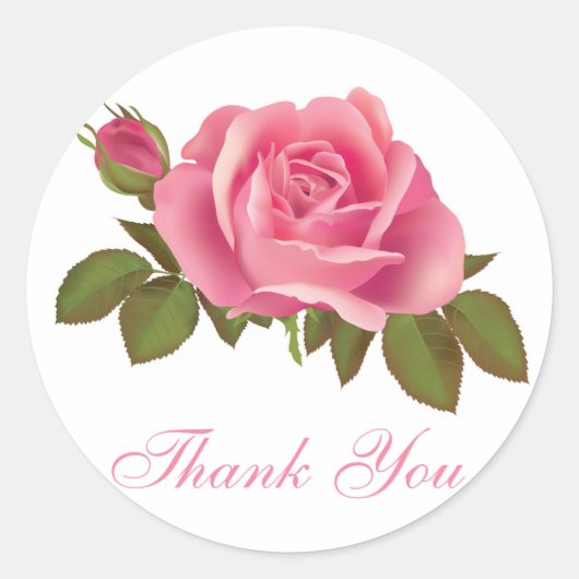 Bloemen Dank u Roze Roze Bloem Ronde Sticker (Voorkant)