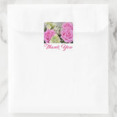 Bloemen Dank u Roze Roze Bloemen - Bruiloft Vierkante Sticker (Tas)