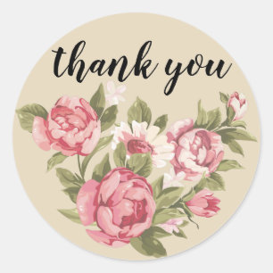 Bloemen Dank u sticker - Personaliseer tekst, rond