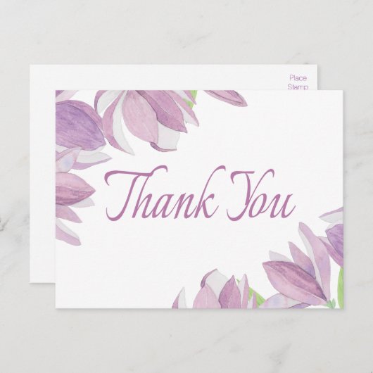Bloemen Dank u Waterverf Paarse Bloem Briefkaart (Voorkant / Achterkant)