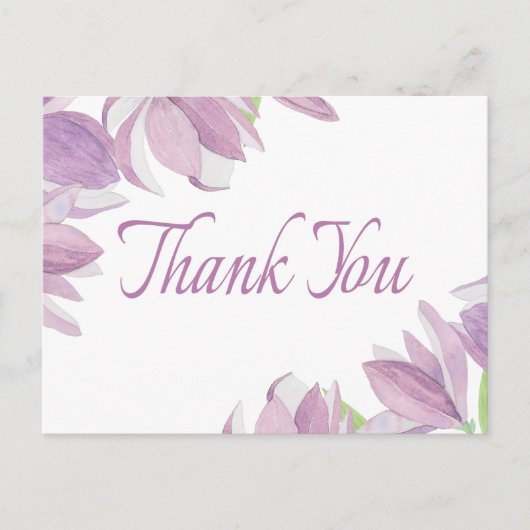 Bloemen Dank u Waterverf Paarse Bloem Briefkaart (Voorkant)