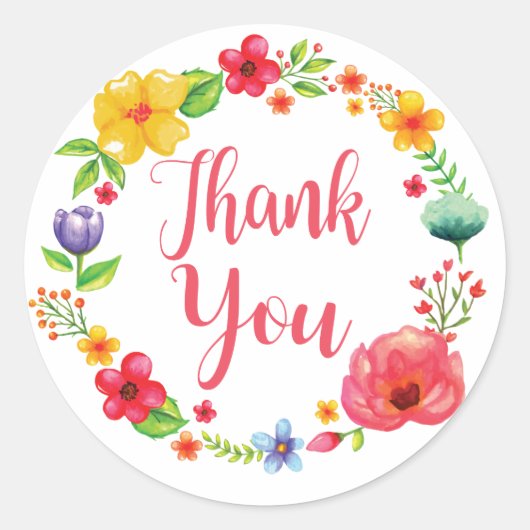 Bloemen dank u Waterverf roze rode bloemkrans Ronde Sticker (Voorkant)