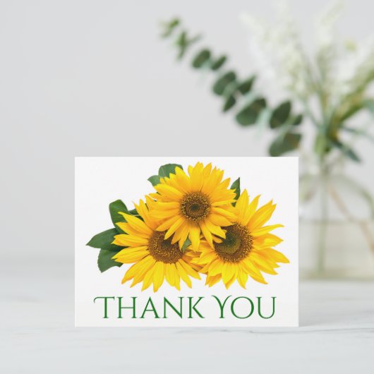 Bloemen Dank u Zonnebloem Geel & Groene Bloemen Briefkaart (Staand voorkant)