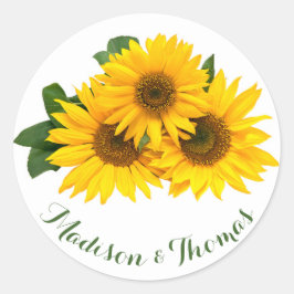 Bloemen Dank u Zonnebloemen Geel & Groen Bruiloft Ronde Sticker