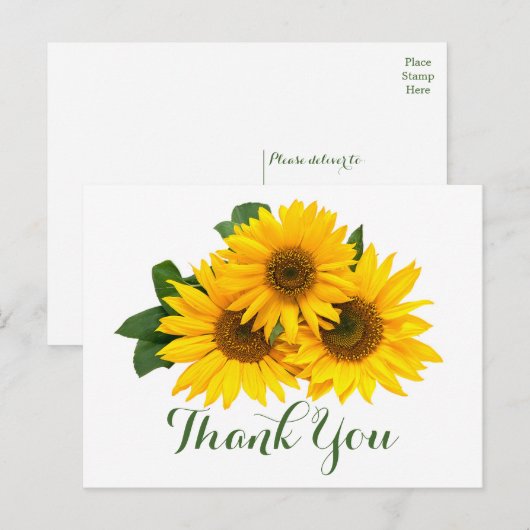 Bloemen Dank u Zonnebloemen Geel & Groene Bloemen Briefkaart (Voorkant / Achterkant)