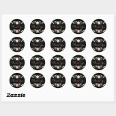 Bloemen dank u zwart en roze bloemen bruiloft ronde sticker (Vel)