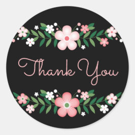 Bloemen dank u zwart en roze bloemen bruiloft ronde sticker