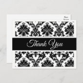 Bloemen Dank U Zwart-Wit Damask Briefkaart (Voorkant / Achterkant)