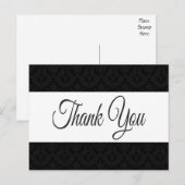 Bloemen Dankjewel Damask Zwart & Wit - Huwelijk Briefkaart (Voorkant / Achterkant)
