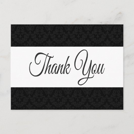 Bloemen Dankjewel Damask Zwart & Wit - Huwelijk Briefkaart (Voorkant)