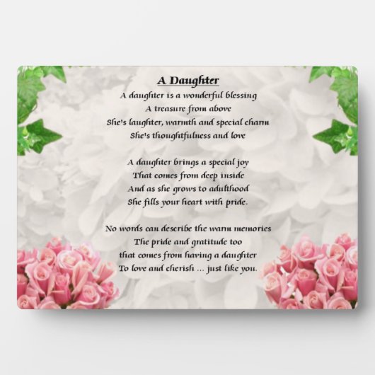 Bloemen - Daughter Poem Plaque Fotoplaat (voorkant)