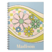 Bloemen Daydream Retro 60s pastel geruit patroon Notitieboek (Voorkant)