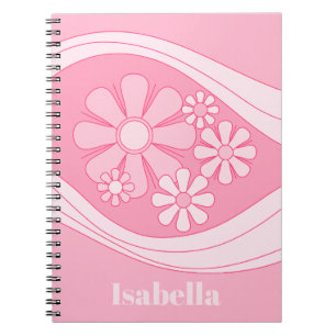 Bloemen Daydream Retro 60s Roze gepersonaliseerd Notitieboek