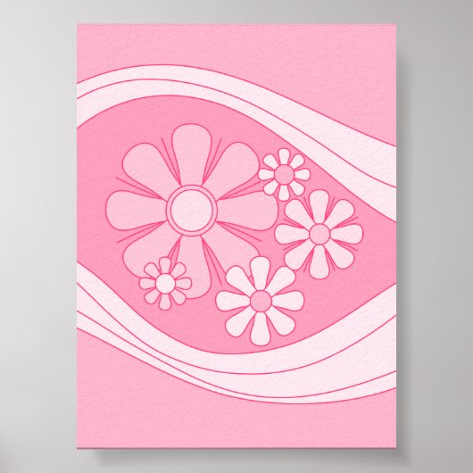 Bloemen Daydream Retro 60s Roze Pastel Bloemen Poster (Voorkant)