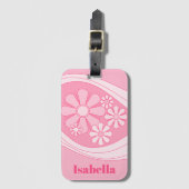 Bloemen Daydream Retro 60s roze pastel gepersonali Bagagelabel (Voorkant (verticaal))