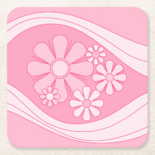 Bloemen Daydream Retro 60s roze pastel Kartonnen Onderzetters