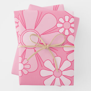 Bloemen Daydream Retro 60s roze pastelbloem Inpakpapier Vel