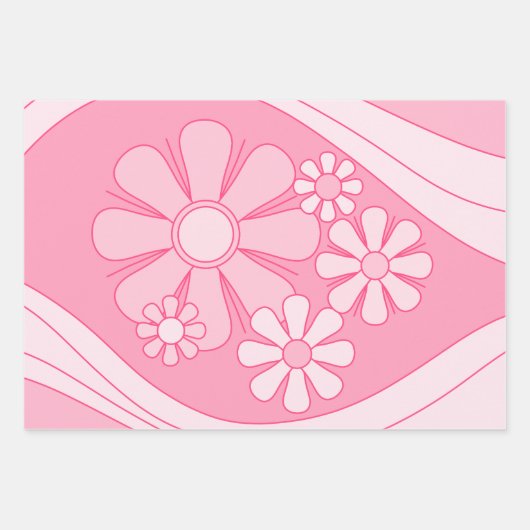 Bloemen Daydream Retro 60s roze pastelbloem Inpakpapier Vel (Voorkant)
