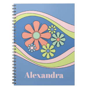 Bloemen Daydream Retro Bloem 60s 70s gepersonalise Notitieboek