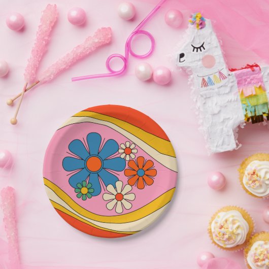 Bloemen Daydream Retro Flower Power 60s 70s Papieren Bordje (Feest)
