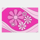 Bloemen Daydream Retro Hot Pink 60s Bloemen Inpakpapier Vel (Voorkant)