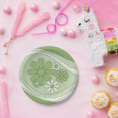 Bloemen Daydream Sage Green Retro jaren 60 70 Bloe Papieren Bordje (Feest)