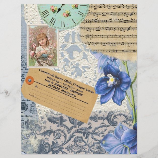 Bloemen Deco, Franse vintage collage plakboek papi (Voorkant)