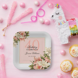 Bloemen decoraties Vrouwelijke verjaardag Papieren Bordje