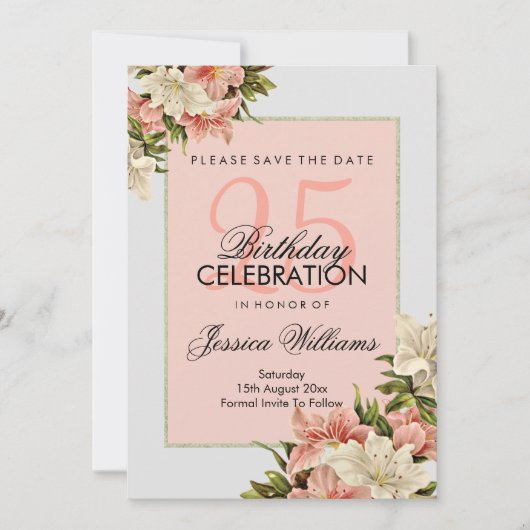 Bloemen decoraties Vrouwelijke verjaardag Save The Date (Voorkant)