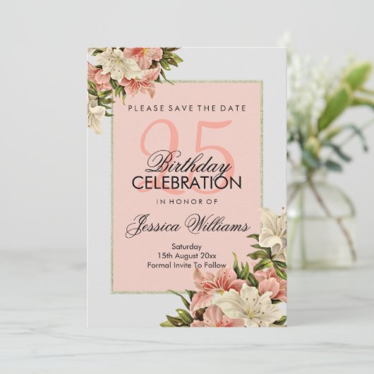 Bloemen decoraties Vrouwelijke verjaardag Save The Date (Staand voorkant)
