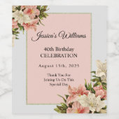 Bloemen decoraties Vrouwelijke verjaardag Wijn Etiket (Enkel label)