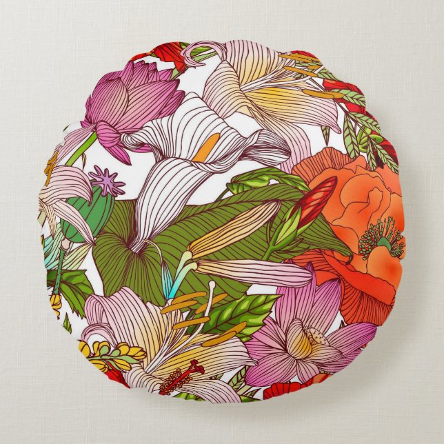  bloemen decoratieve eye-catching rond kussen (Voorkant)